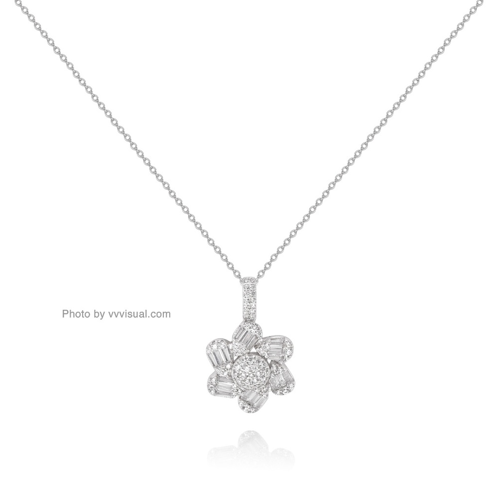 925 Sterling Silver Flower Cubic Zircon Necklace